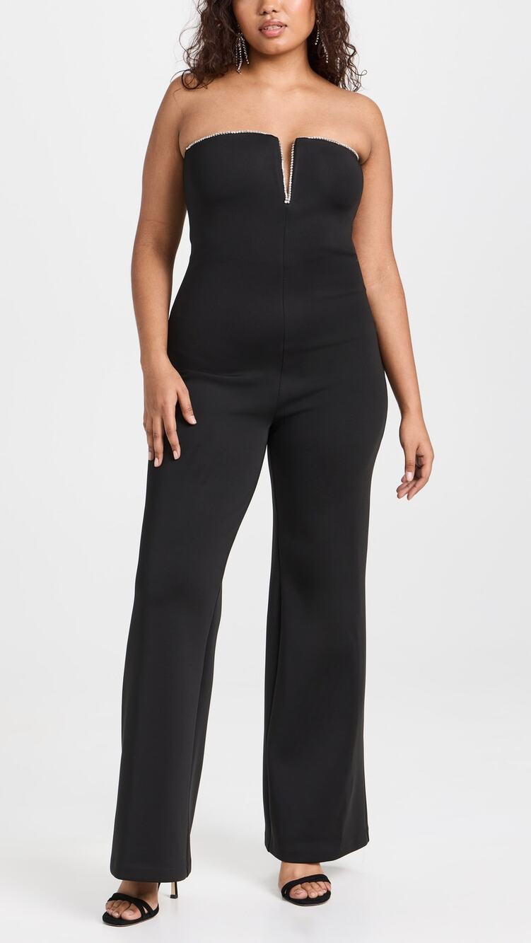 Good American Crystal Scuba V Bar Strapless Jumpsuit Black Plus Size 3XL NWT